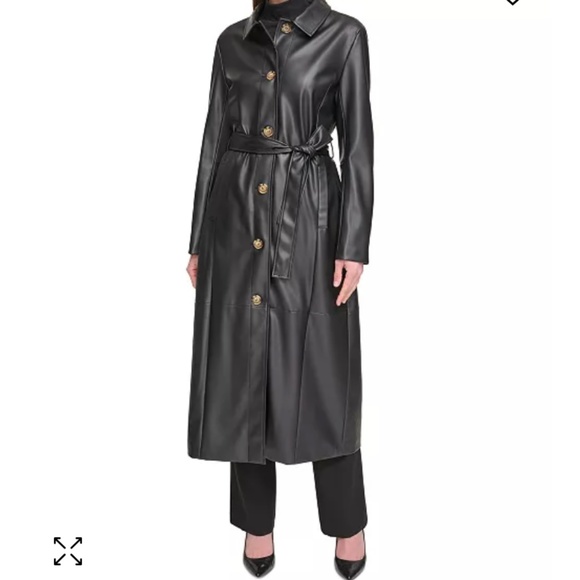 New🖤CALVIN KLEIN Women's Belted Faux-Leather Trench Coat - Picture 1 of 5